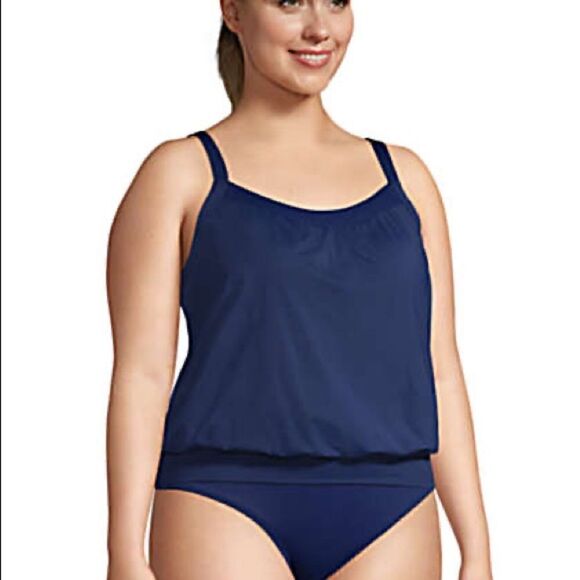Land’s End Plus size blouson tummy hiding Tankini top navy Various Sizes - Picture 4 of 5